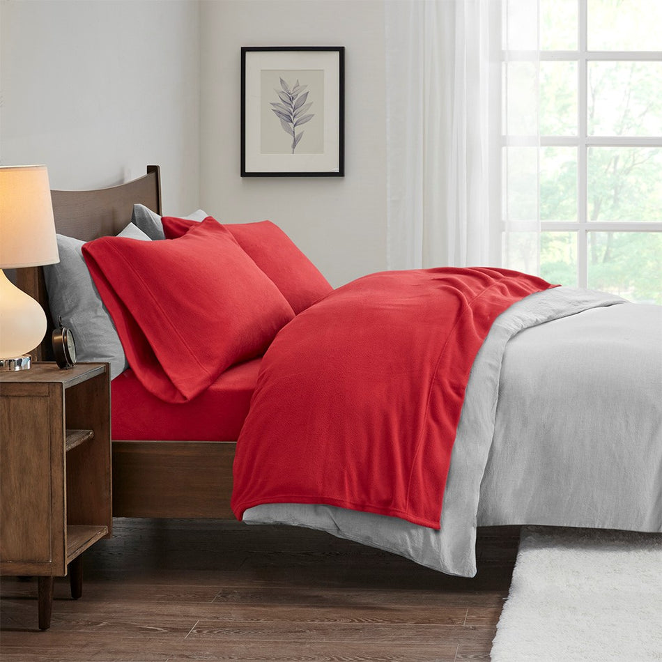 True North by Sleep Philosophy Micro Fleece Sheet Set - Red - King Size