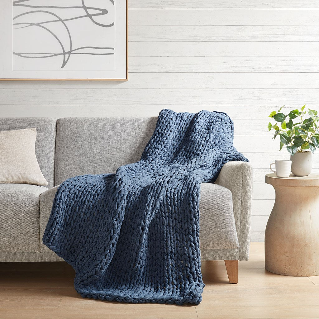 Madison Park Chunky Double Knit Handmade Throw - Indigo - 50x60"