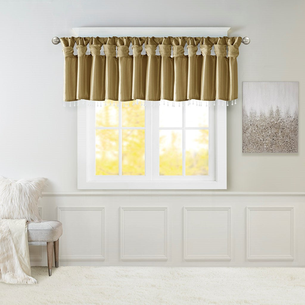 Madison Park Emilia Lightweight Faux Silk Valance With Beads - Bronze - 50x26"