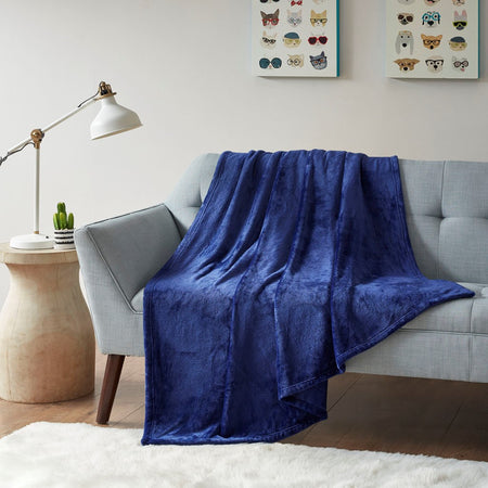 Intelligent Design Microlight Plush Oversized Throw - Navy - 60x70"