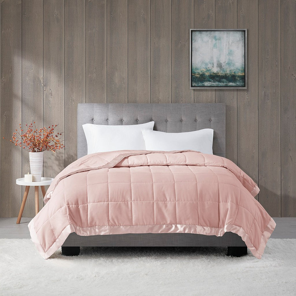 Windom Lightweight Down Alternative Blanket with Satin Trim - Blush - Full Size / Queen Size