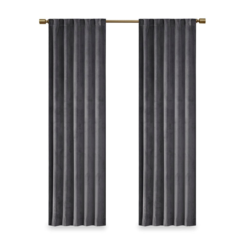 Colt Room Darkening Poly Velvet Rod Pocket/Back Tab Window Panel Pair - Charcoal - 37x95"