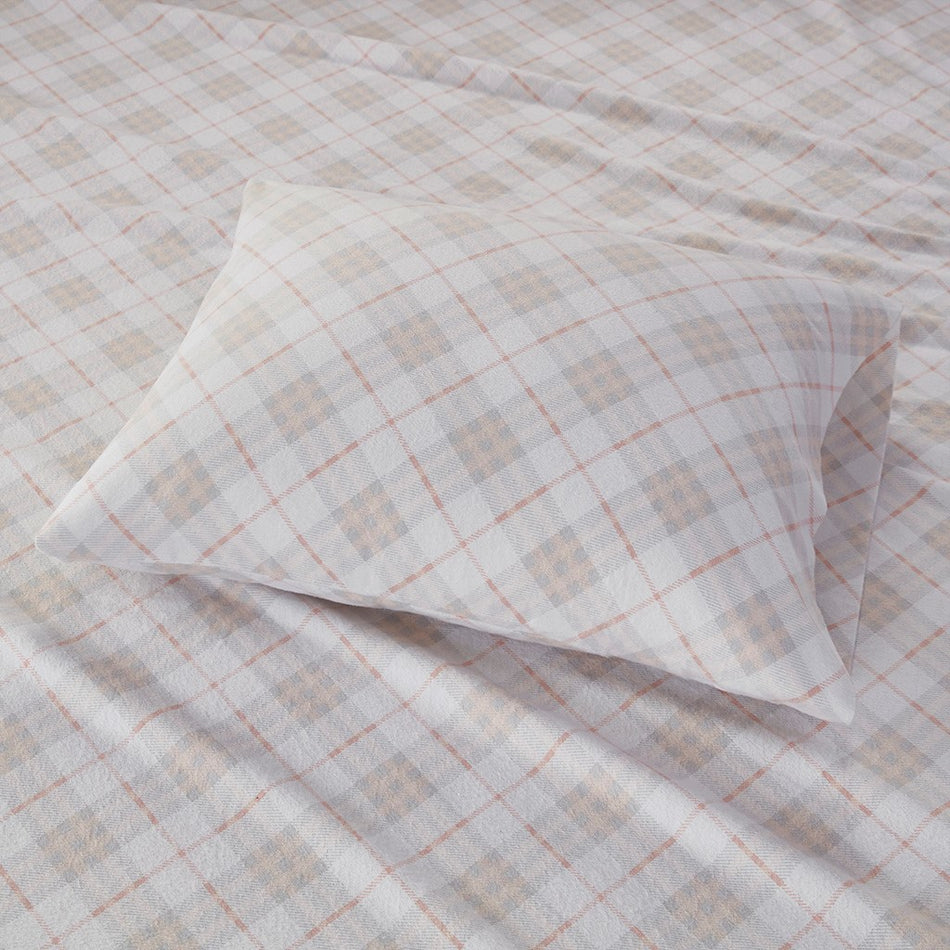 Cozy Cotton Flannel Printed Sheet Set - Pink Plaid - King Size