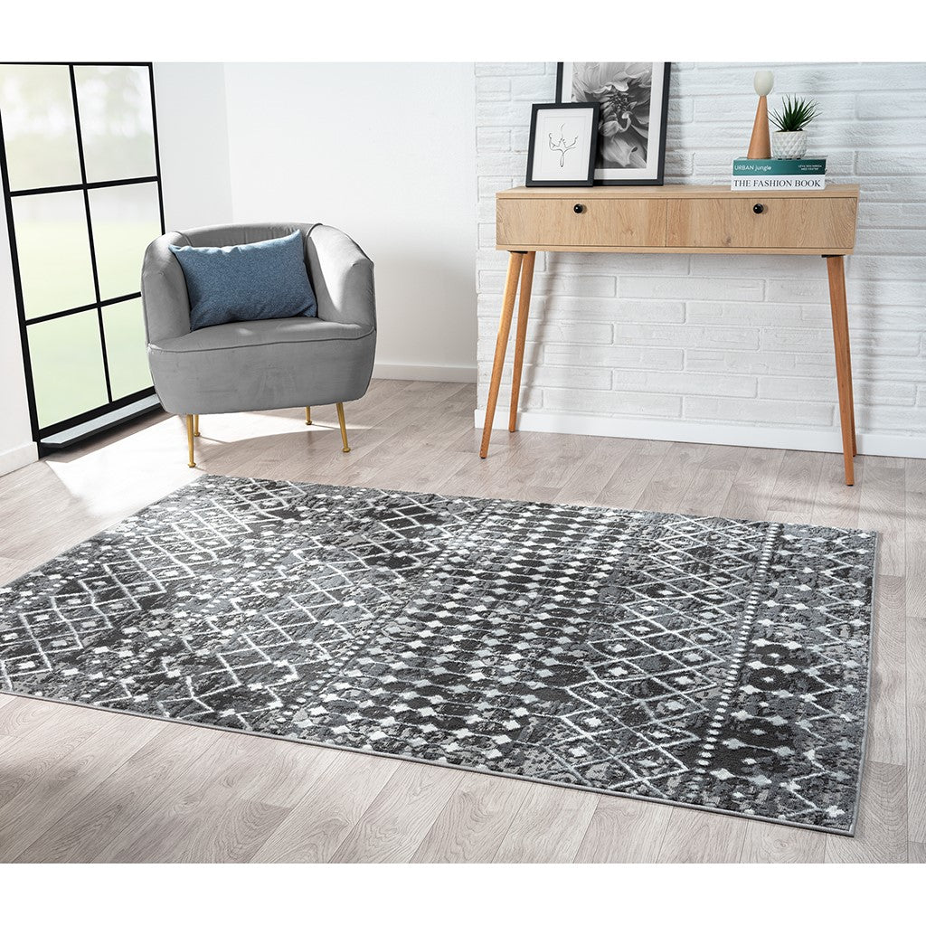 Madison Park Hannah Moroccan Global Woven Area Rug - Charcoal - 8x10'