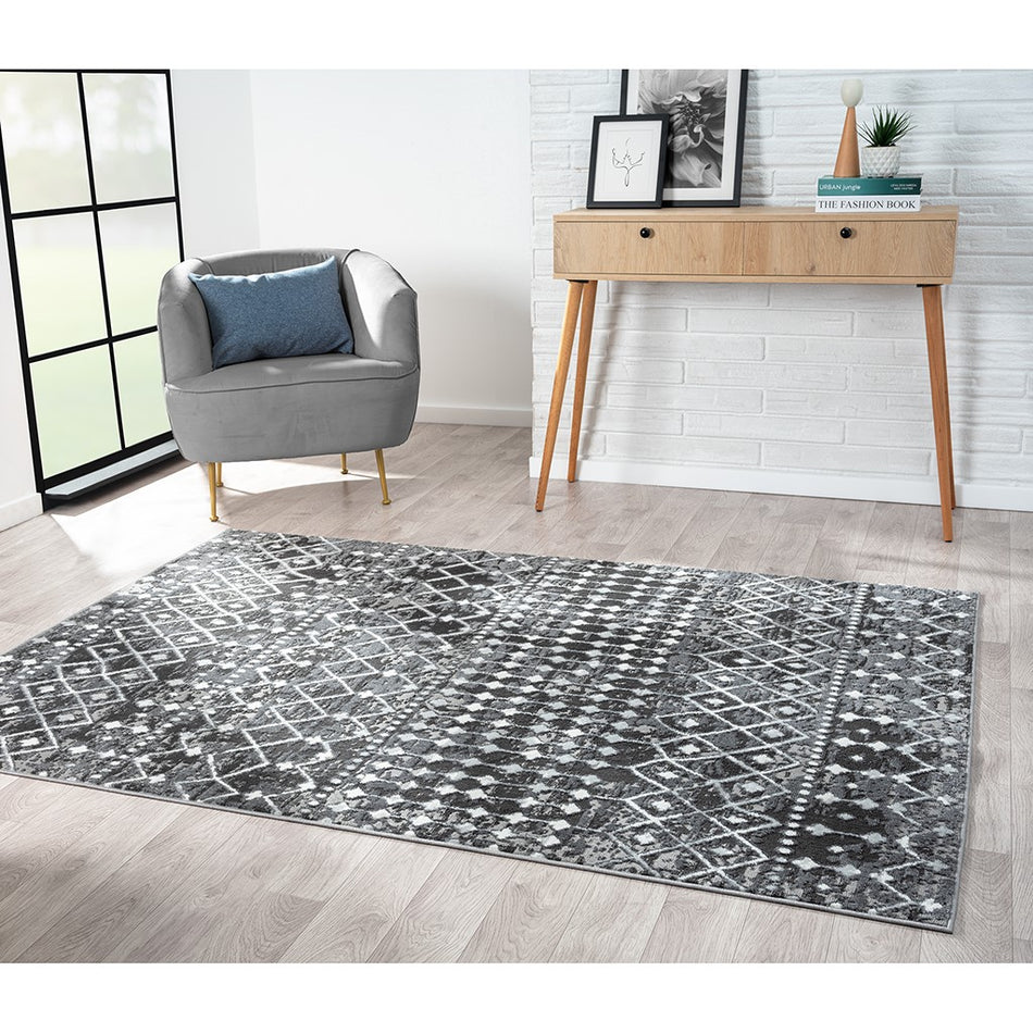 Madison Park Hannah Moroccan Global Woven Area Rug - Charcoal - 8x10'