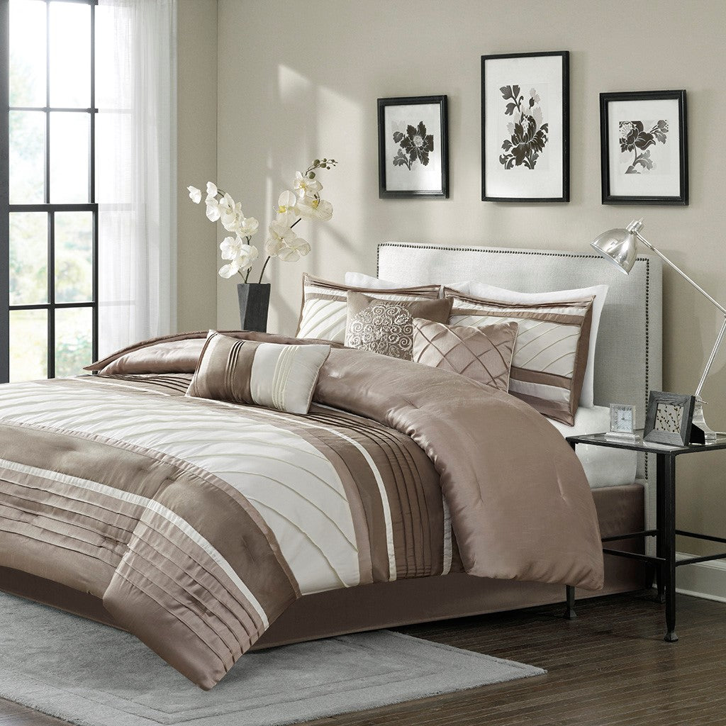 Madison Park Blaire 7 Piece Comforter Set - Tan - Queen Size