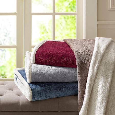 Madison Park Elma Oversized Textured Plush Throw - Grey - 60x70"