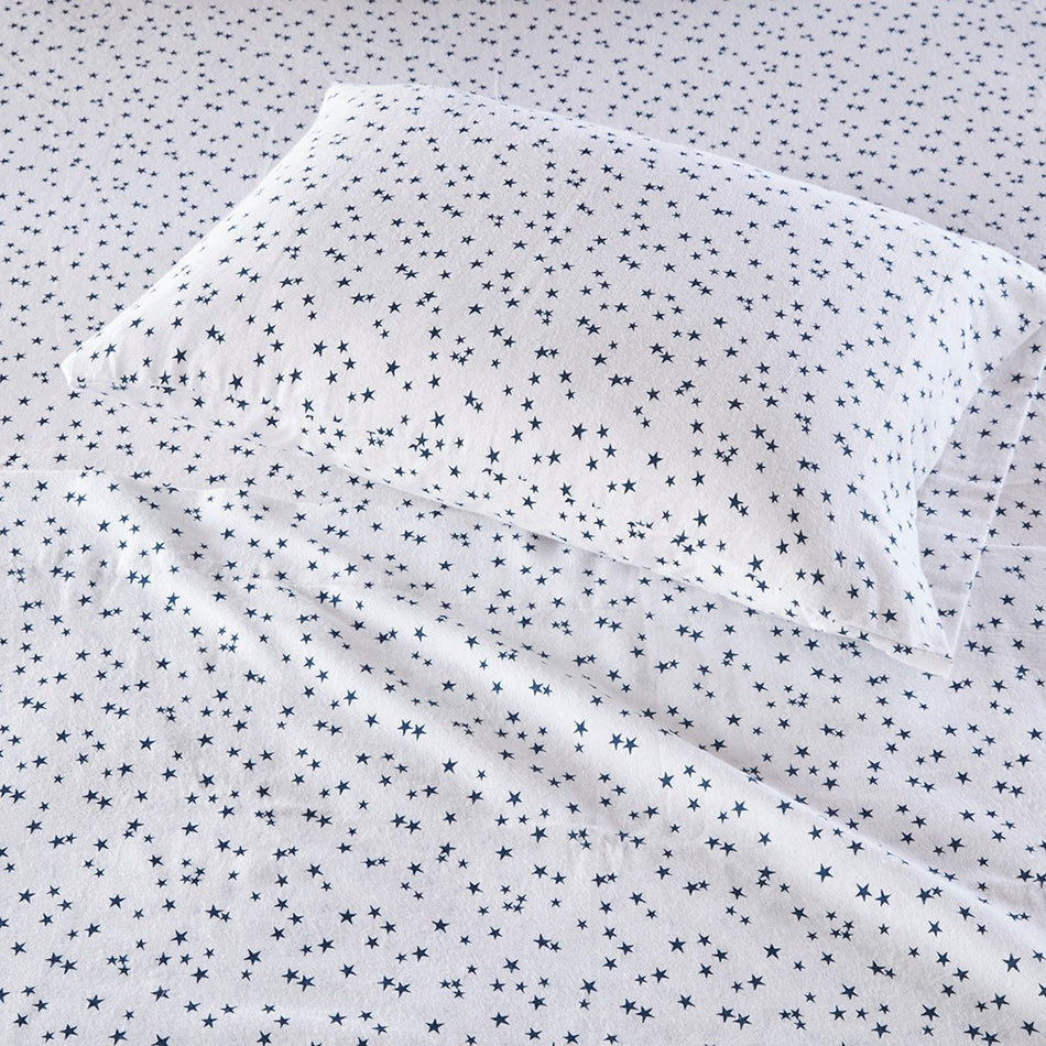 Cozy Soft Cotton Flannel Printed Sheet Set - Grey Stars - Queen Size