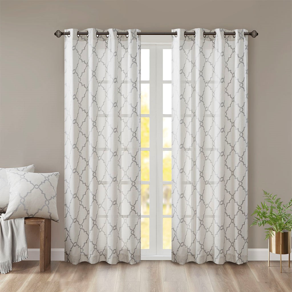 Madison Park Saratoga Fretwork Print Grommet Top Window Curtain - Ivory - 50x63"