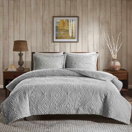 Woolrich Teton Embroidered Plush Coverlet Set - Grey  - King Size / Cal King Size Shop Online & Save - expresshomedirectr.com