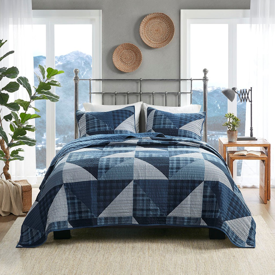 Olsen Olsen 3 Piece Oversized Cotton Quilt Set - Blue - King Size / Cal King Size