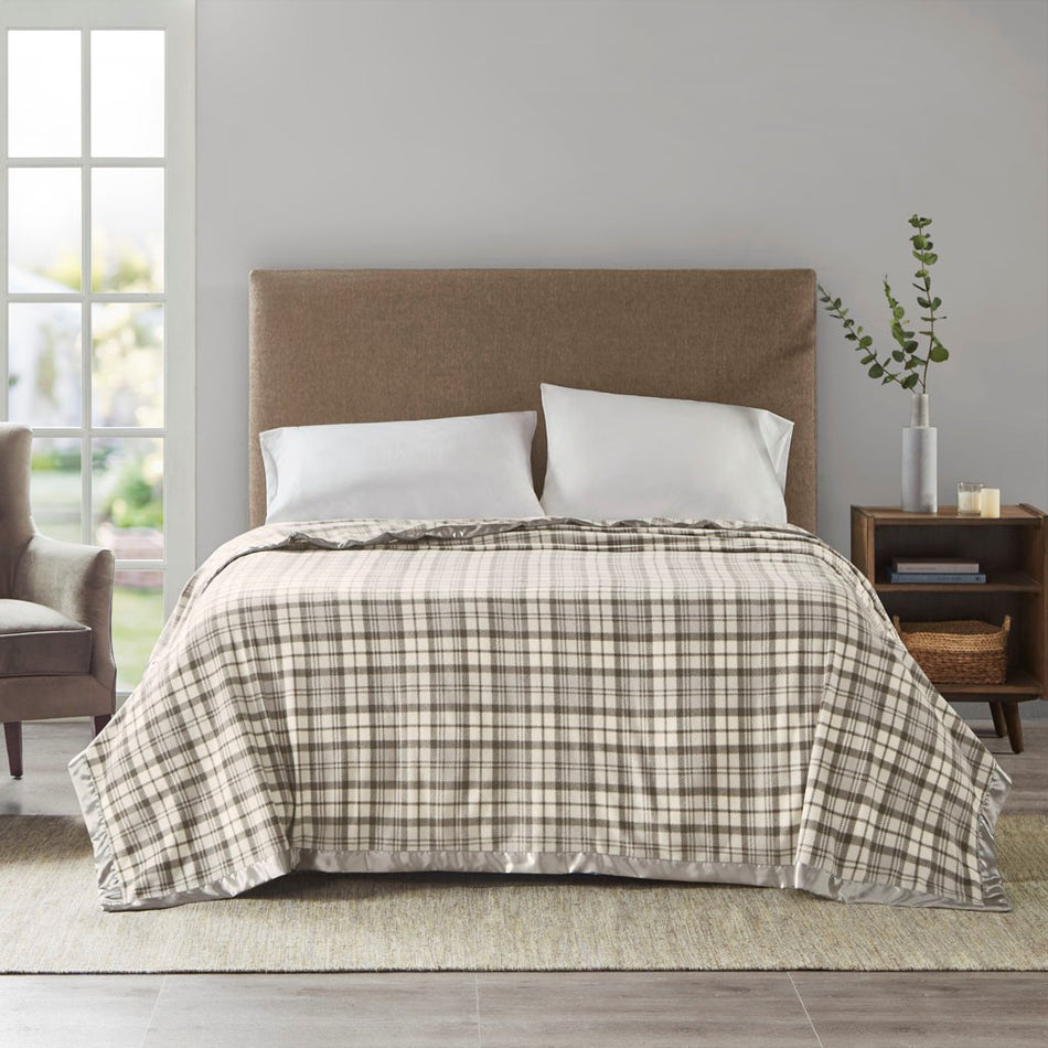 True North by Sleep Philosophy Micro Fleece Blanket - Grey Plaid - Full Size / Queen Size