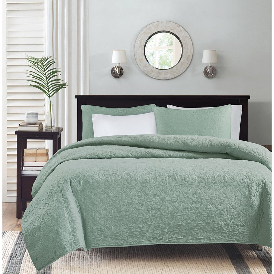 Quebec Reversible Quilt Set - Seafoam - Twin Size / Twin XL Size