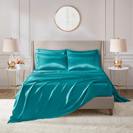 Madison Park Essentials Satin Luxury 6 PC Sheet Set - Teal - Queen Size