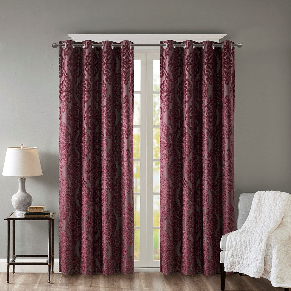 SunSmart Mirage Knitted Jacquard Damask Total Blackout Grommet Top Curtain Panel - Burgundy - 84" Panel