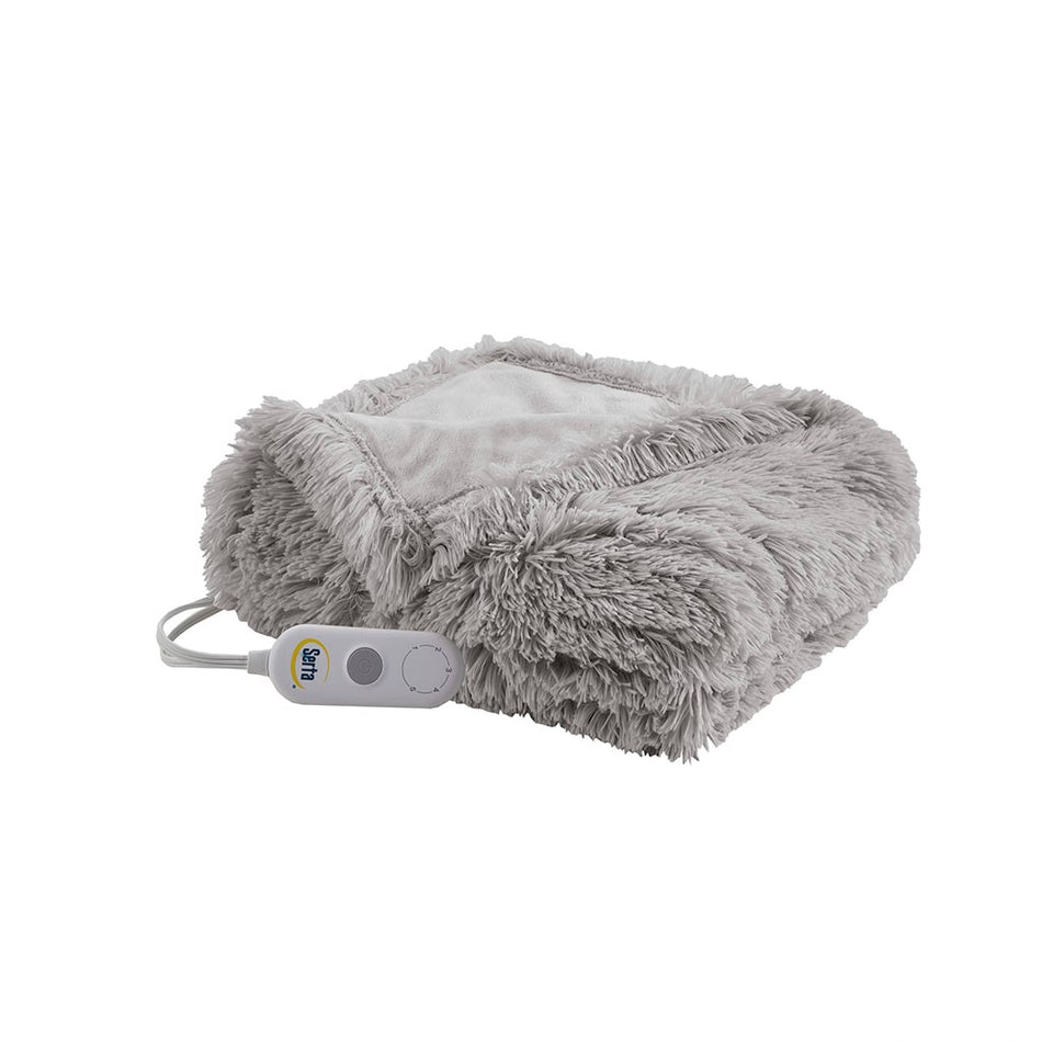 Malea Heated Shaggy Faux Fur Heated Throw - Grey - 50x60"