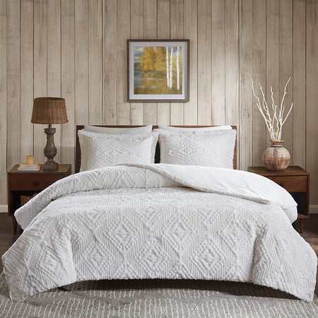 Woolrich Teton Embroidered Plush Coverlet Set - Ivory  - King Size / Cal King Size Shop Online & Save - expresshomedirectr.com