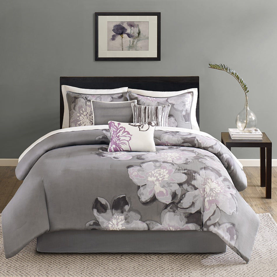 Serena 7 Piece Comforter Set - Grey - King Size