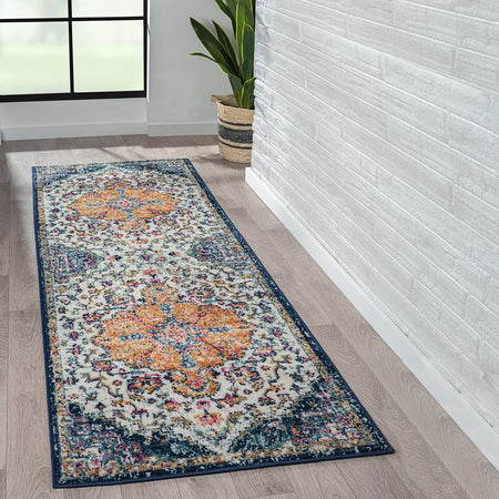 Madison Park Mateo Boho Medallion Woven Area Rug - Blue Multi - 3x8' Runner