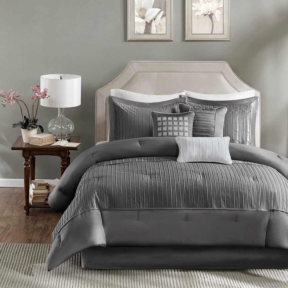 Trinity 7 Piece Comforter Set - Grey - King Size