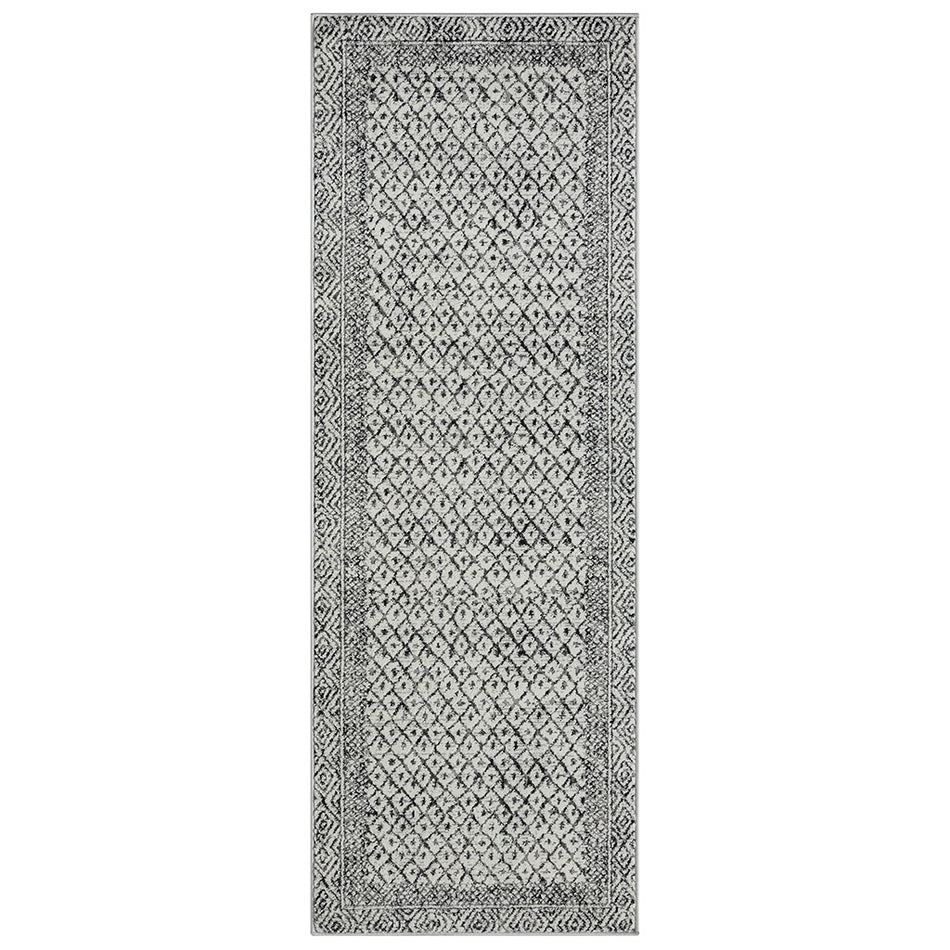 Kenzie Moroccan Bordered Global Woven Area Rug - Grey / Cream - 3x8' Runner