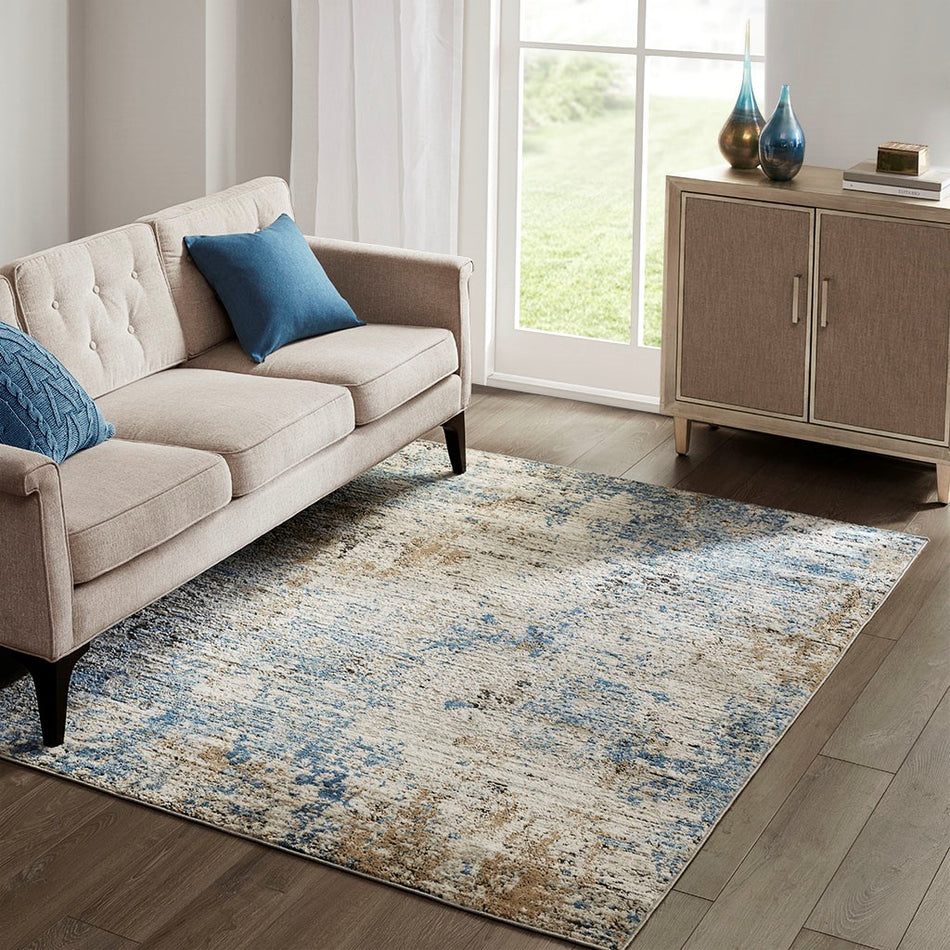 Madison Park Newport Abstract Area Rug - Cream / Blue - 8x10'