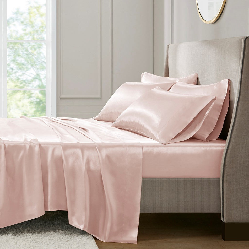 Satin Luxury 6 PC Sheet Set - Blush - Cal King Size