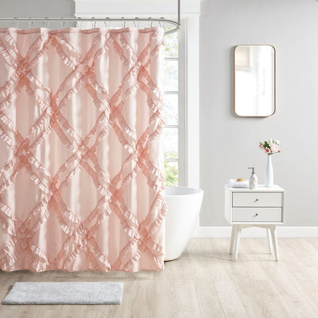 Intelligent Design Kacie Tufted Diamond Ruffle Shower Curtain - Blush - 72x72"