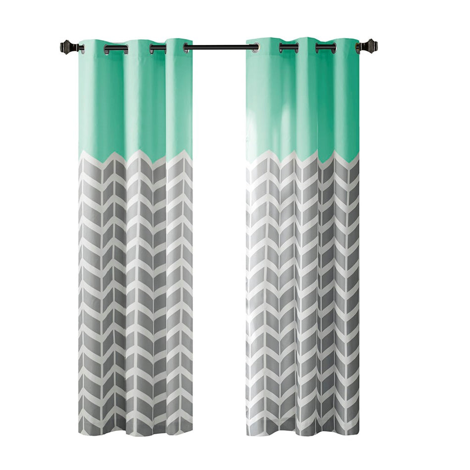 Alex Chevron Printed Room Darkening Grommet Top Panel Pair - Aqua - 42x63"