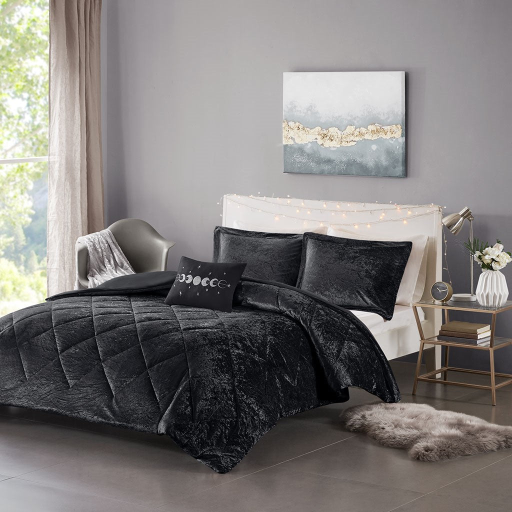 Intelligent Design Felicia Velvet Duvet Cover Set - Black - Twin Size / Twin XL Size