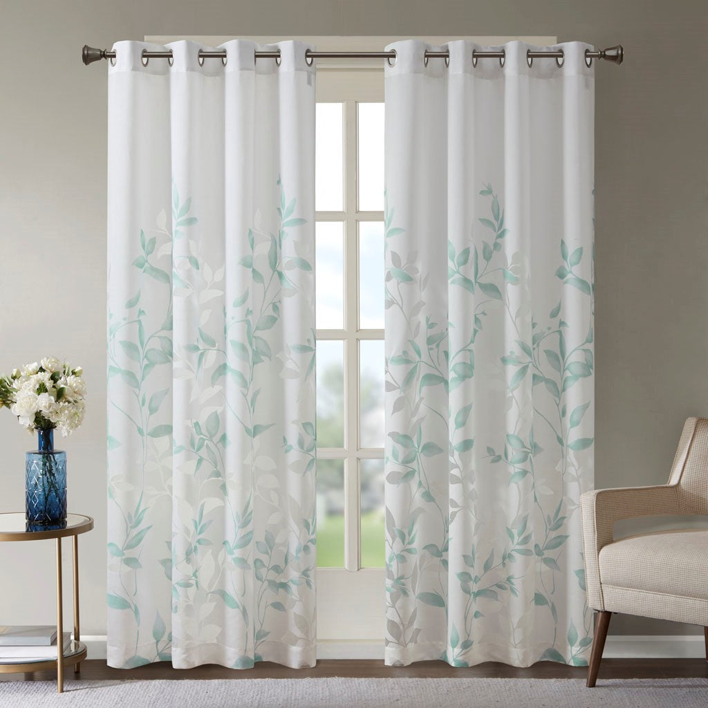 Madison Park Cecily Burnout Printed Window Panel - Aqua - 84" Panel