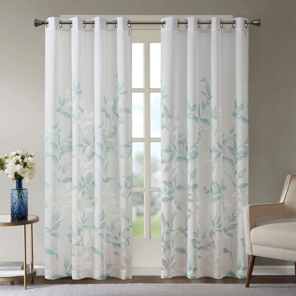 Madison Park Cecily Burnout Printed Window Panel - Aqua - 84" Panel