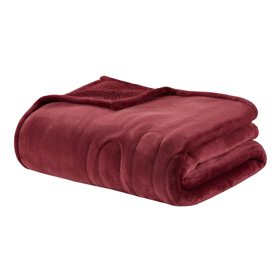 Heated Plush to Berber Throw - Red - 60x70"