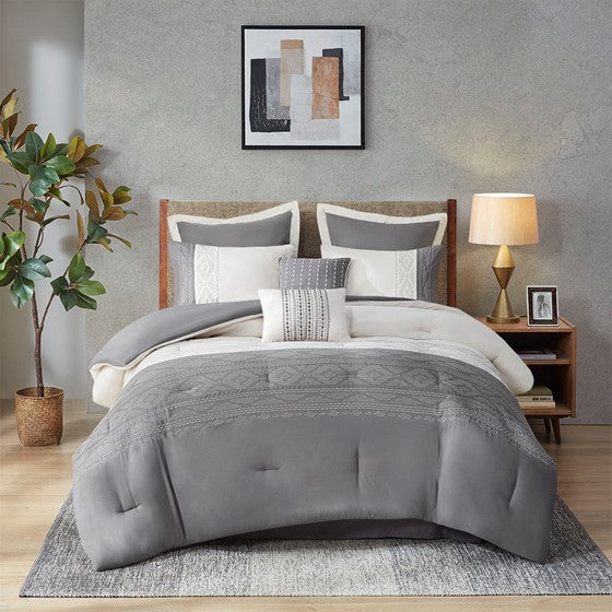 510 Design Helena 8 Piece Embroidered Comforter Set - Grey - King Size