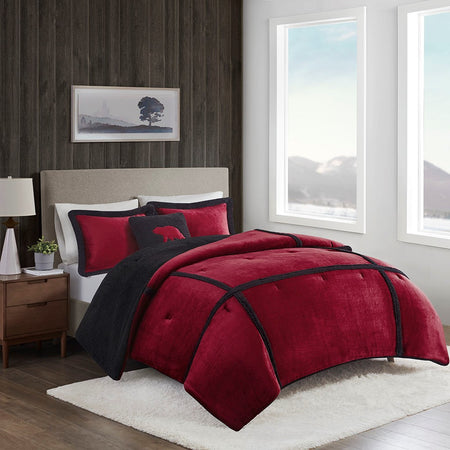 Woolrich Orlen Plush to Sherpa Comforter Set - Red - Full Size / Queen Size