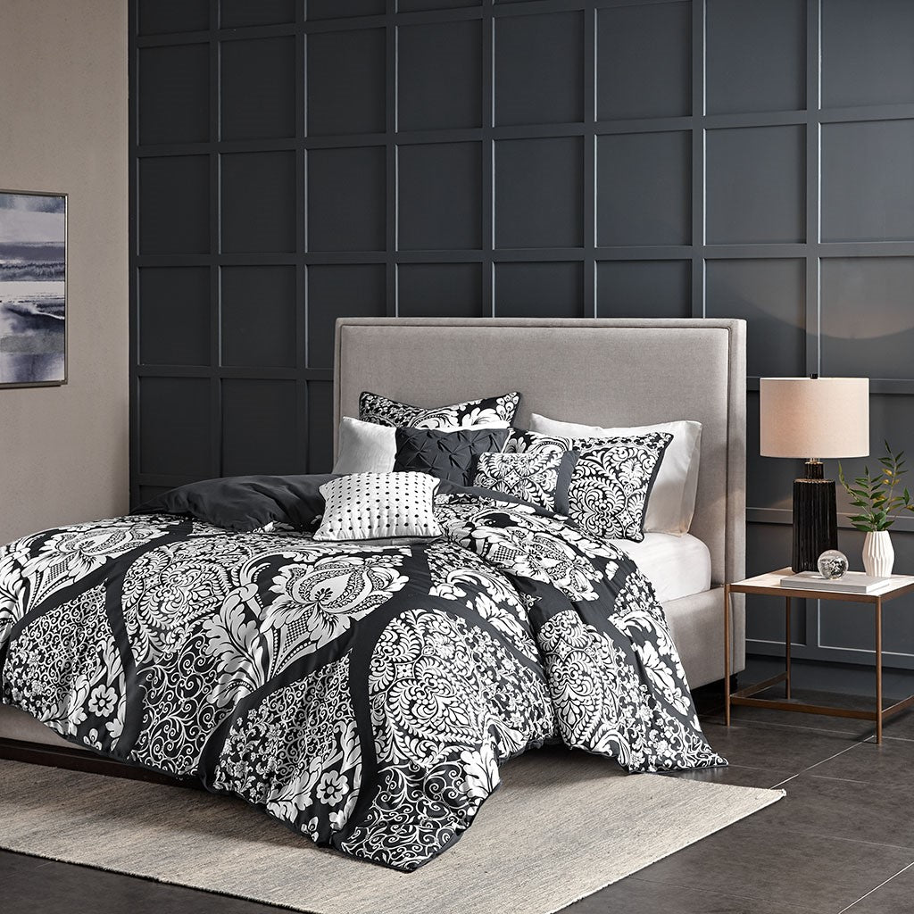 Madison Park Vienna 6 Piece Printed Duvet Cover Set - Black - King Size / Cal King Size