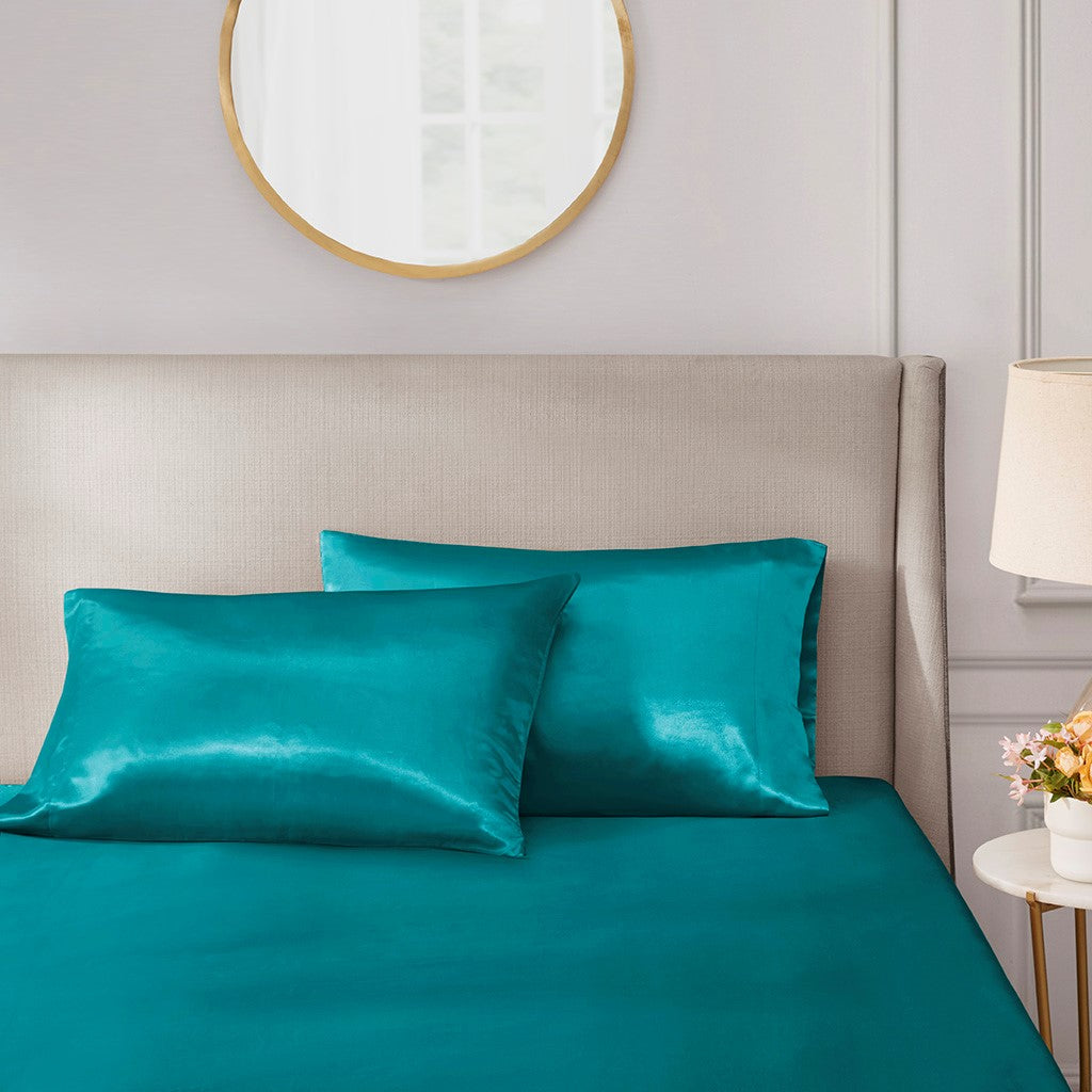 Madison Park Essentials Satin Luxury 2 PC Pillowcases - Teal - Standard Size