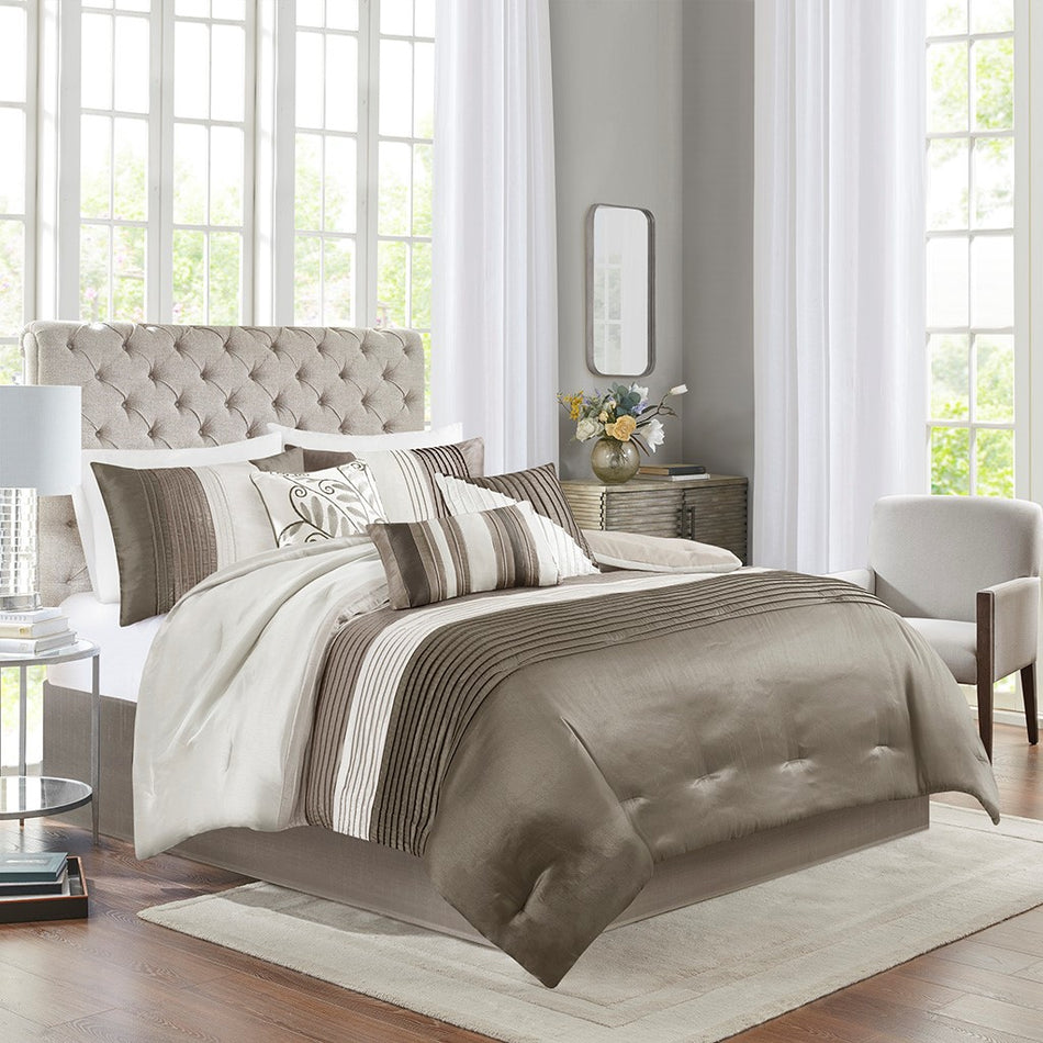 Madison Park Amherst 7 Piece Comforter Set - Natural - Full Size