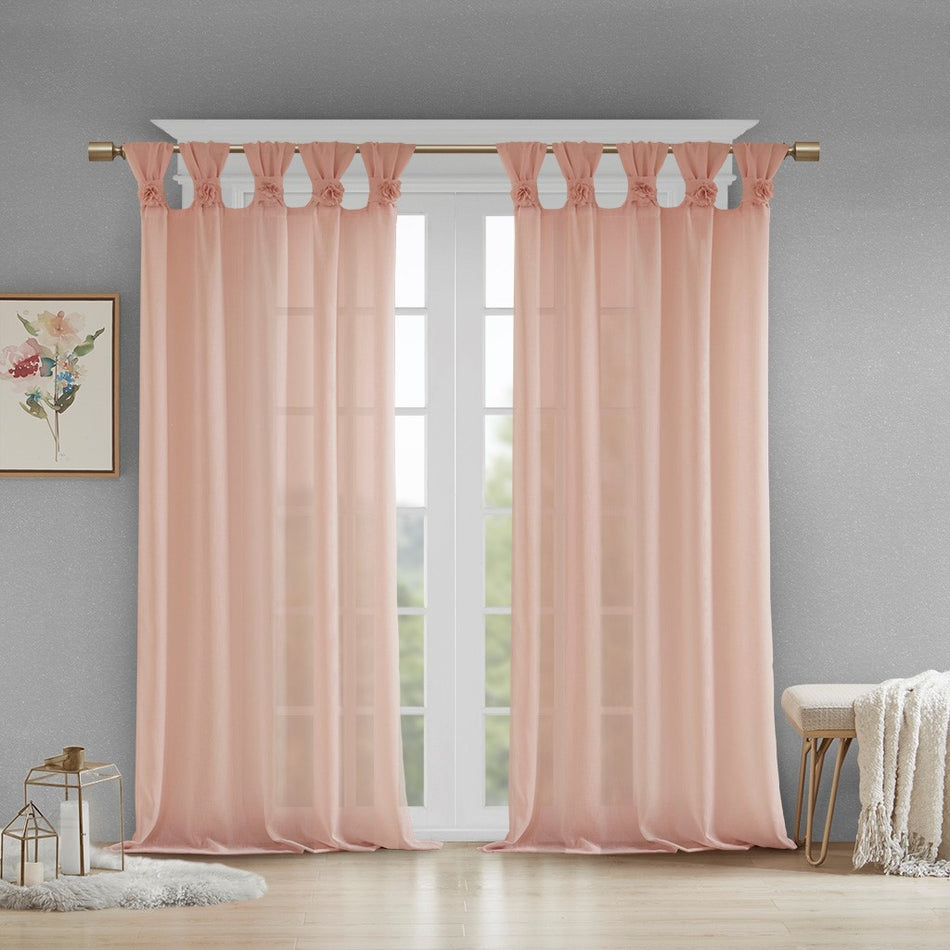 Madison Park Rosette Floral Embellished Cuff Tab Top Solid Window Panel - Blush - 50x84"