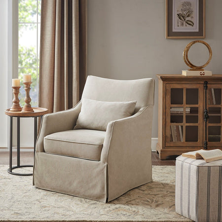 Martha Stewart London Skirted Swivel Chair - Beige 