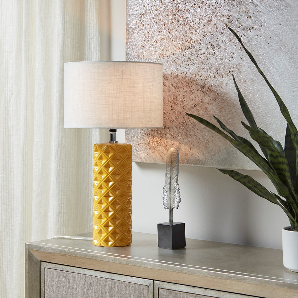 Macey Geometric Ceramic Table Lamp - Yellow