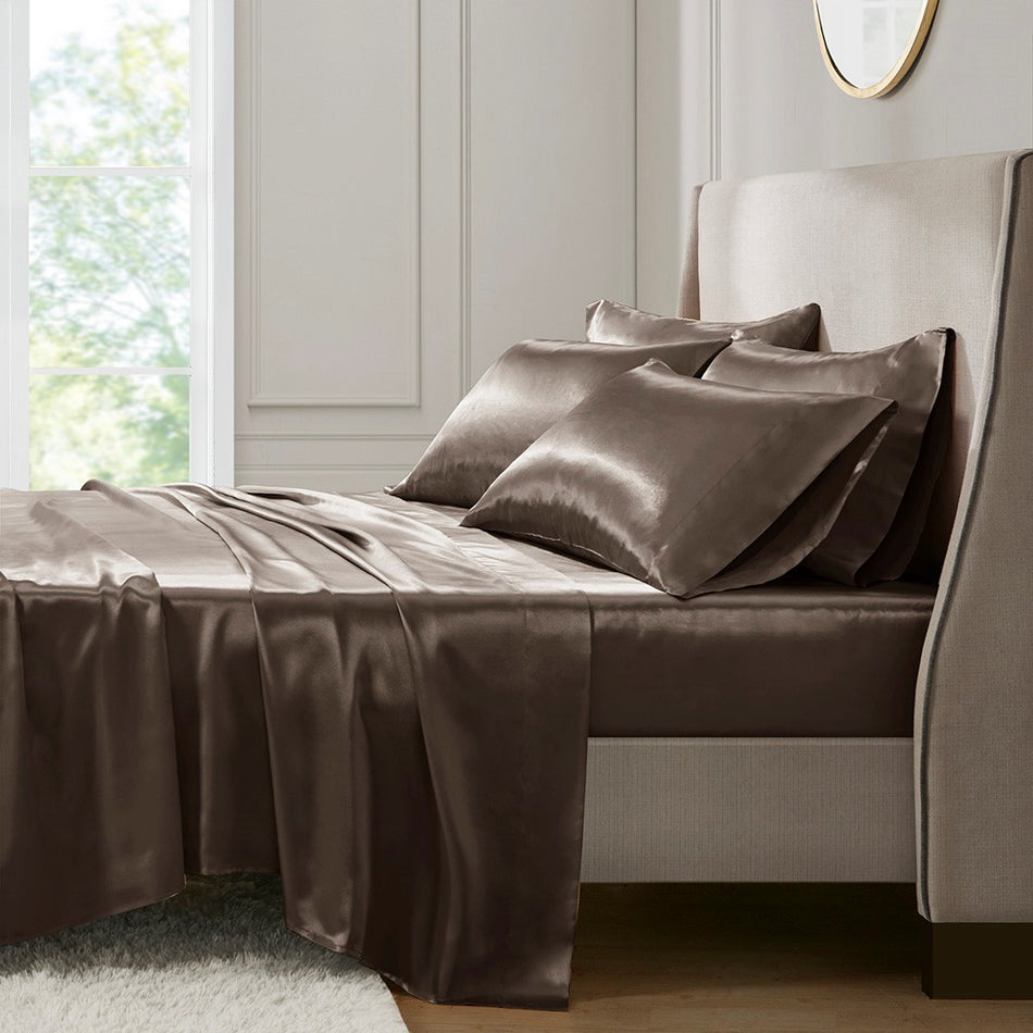 Satin Luxury 6 PC Sheet Set - Chocolate - King Size