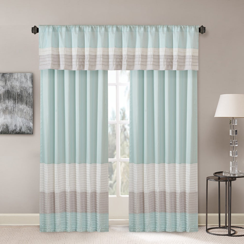 Amherst Polyoni Pintuck Valance - Aqua - 50x18"