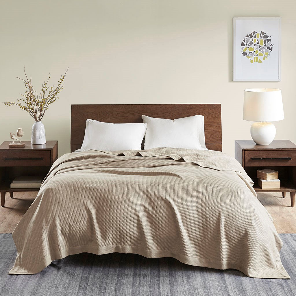 Madison Park Egyptian Cotton Blanket - Khaki - Full Size / Queen Size