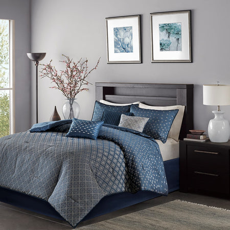 Madison Park Biloxi 7 Piece Comforter Set - Navy - Cal King Size