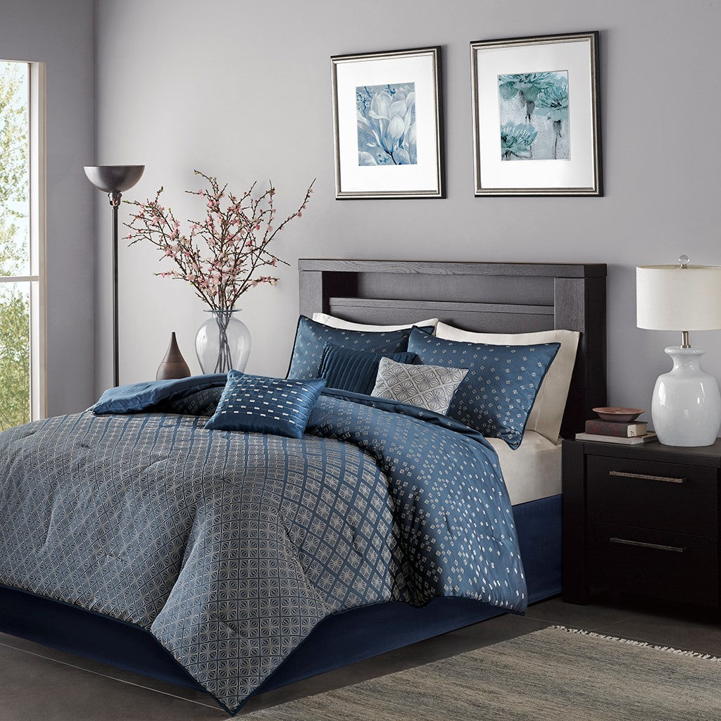 Madison Park Biloxi 7 Piece Comforter Set - Navy - King Size