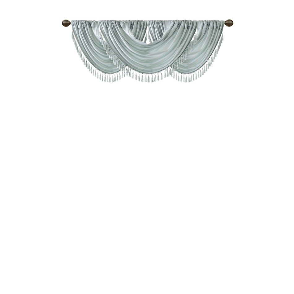 Elena Faux Silk Waterfall Embellished Valance - Dusty Aqua - 38x46"