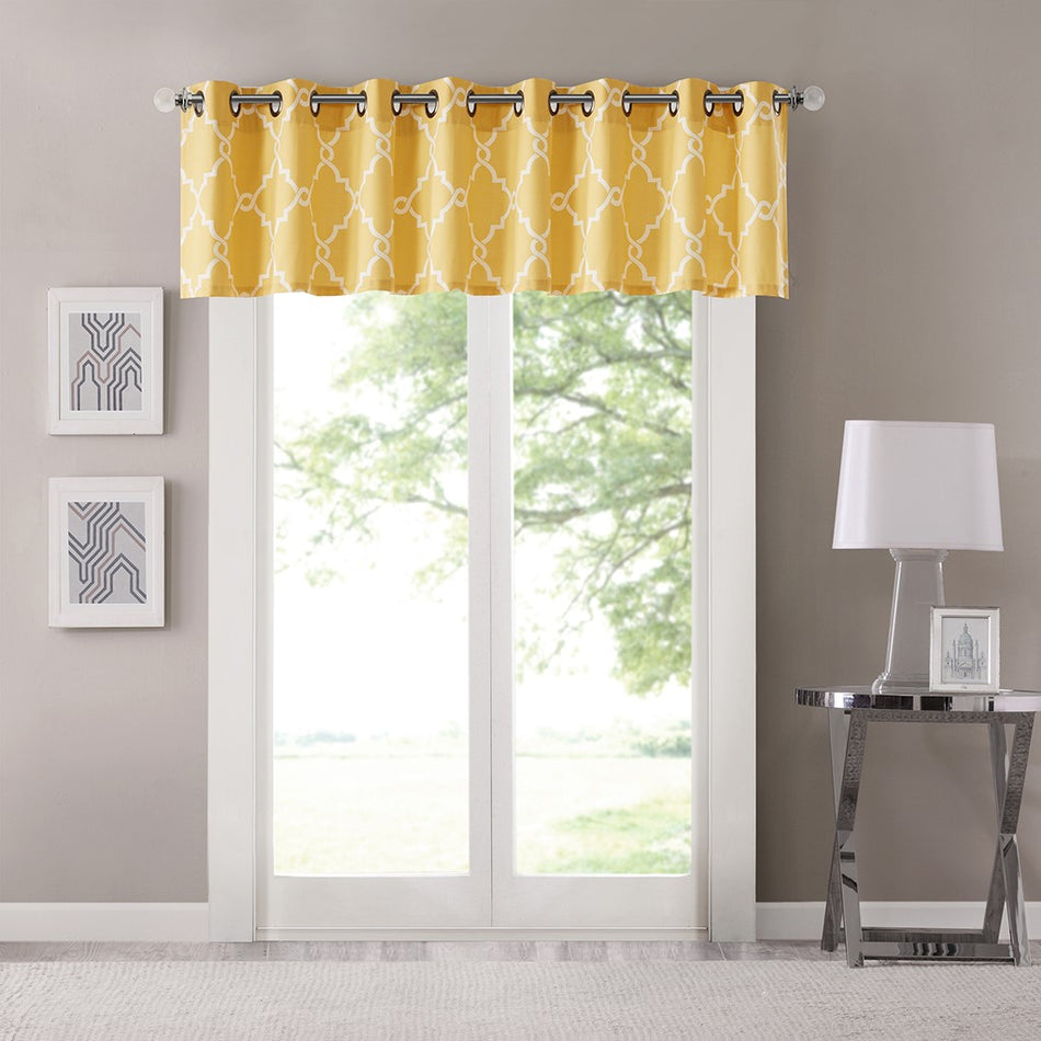 Saratoga Fretwork Print Grommet Top Window Valance - Yellow - 50x18"