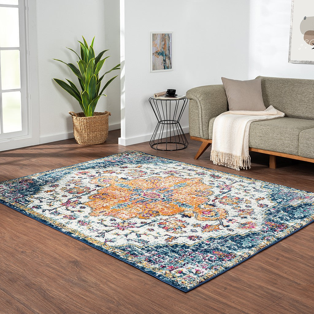 Madison Park Mateo Boho Medallion Woven Area Rug - Blue Multi - 5x7'