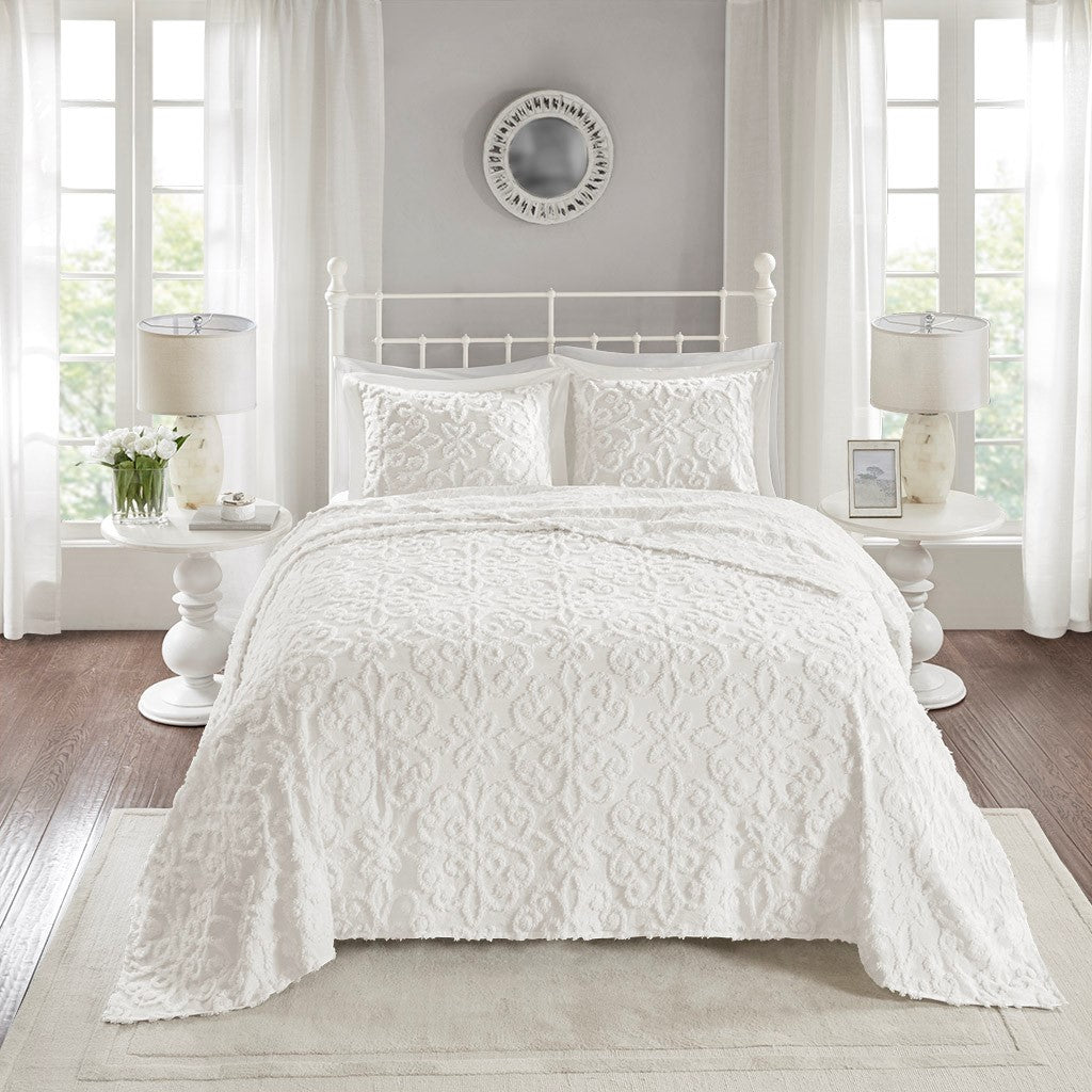 Madison Park Sabrina 3 Piece Tufted Cotton Chenille Bedspread Set - Off White  - Full Size / Queen Size Shop Online & Save - expresshomedirectr.com